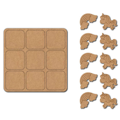 Unicorn & Rainbow Tic Tac Toe Pre Marked MDF Design 1