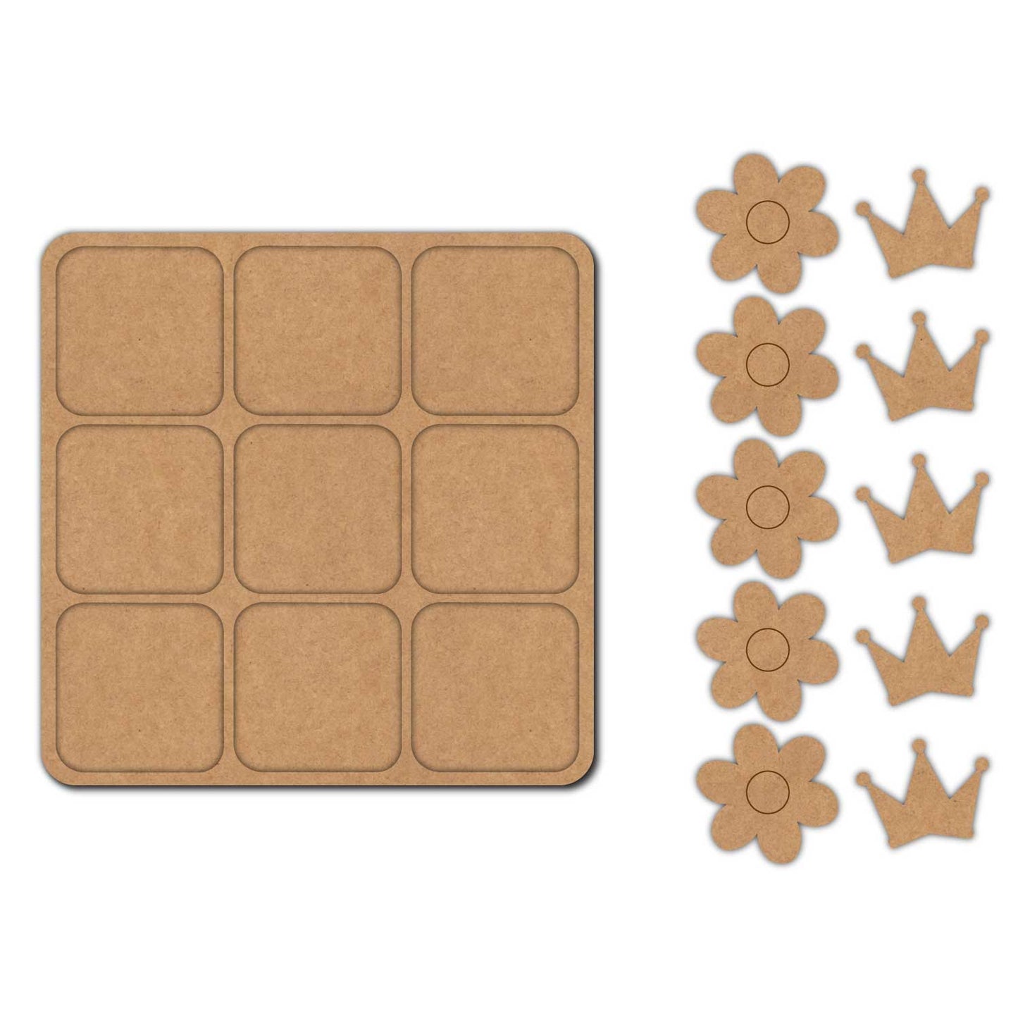 Flower Crown Tic Tac Toe Pre Marked MDF Design 1
