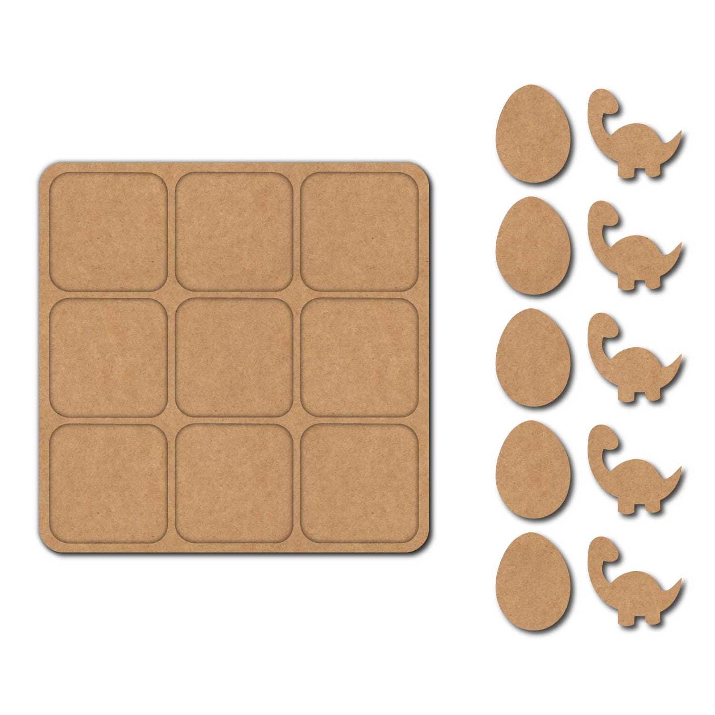 Dinosaur Tic Tac Toe Pre Marked MDF Design 1