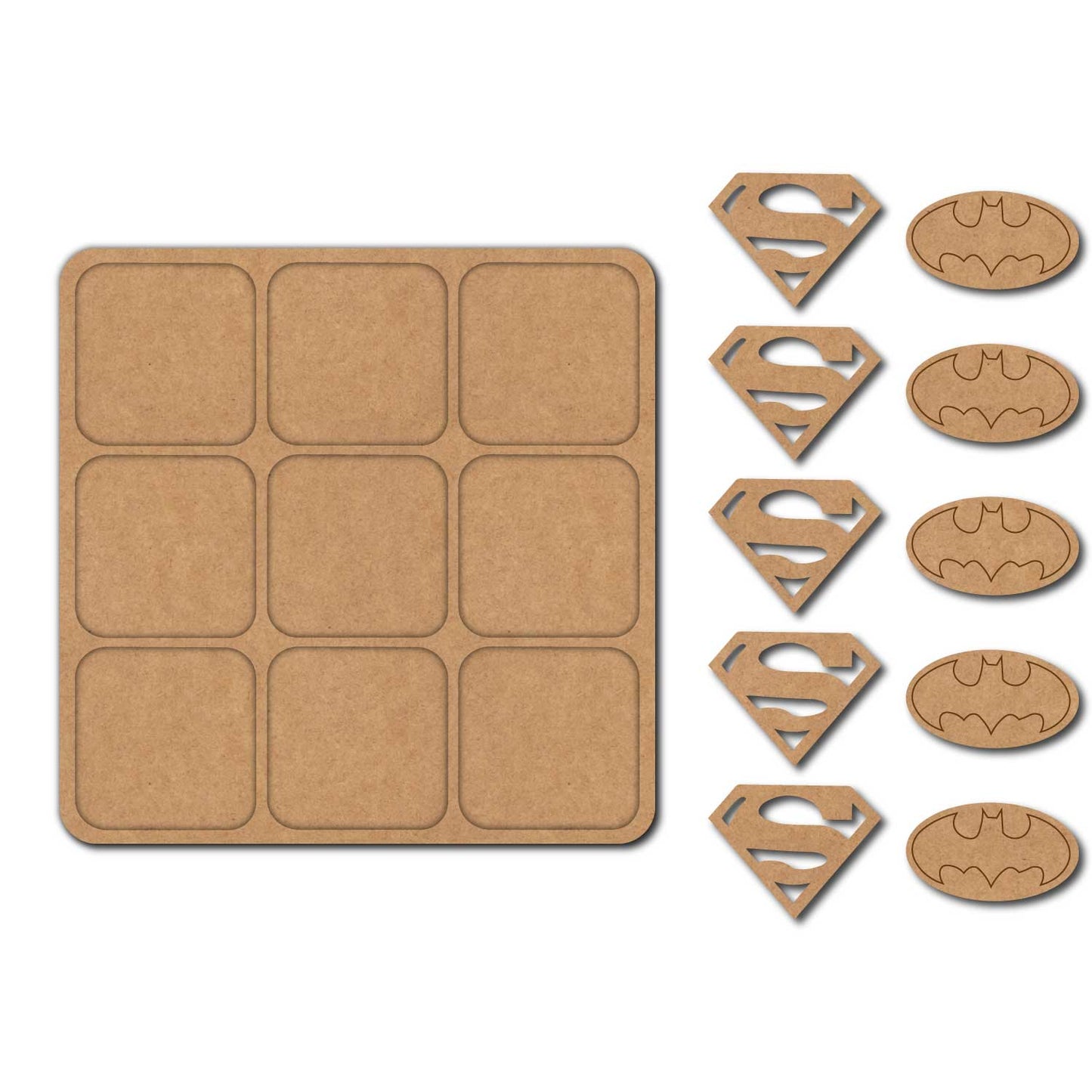Batman Superman Tic Tac Toe Pre Marked MDF Design 1
