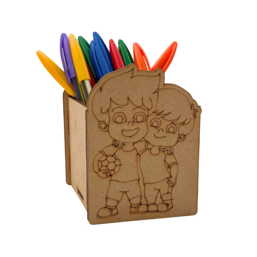 Boys With Football Pen Stand MDF Design 1