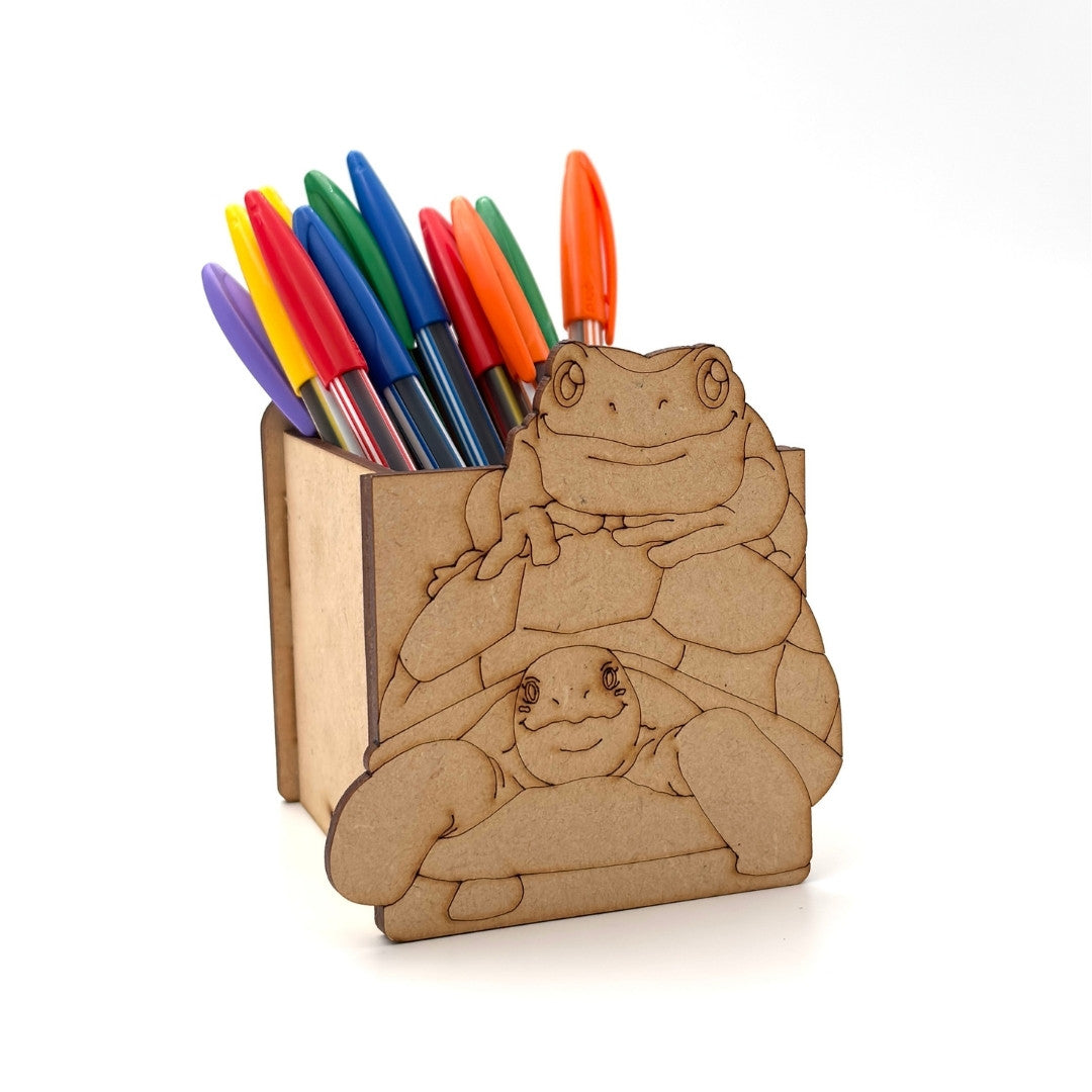Frog On Tortoise Pen Stand MDF Design 1