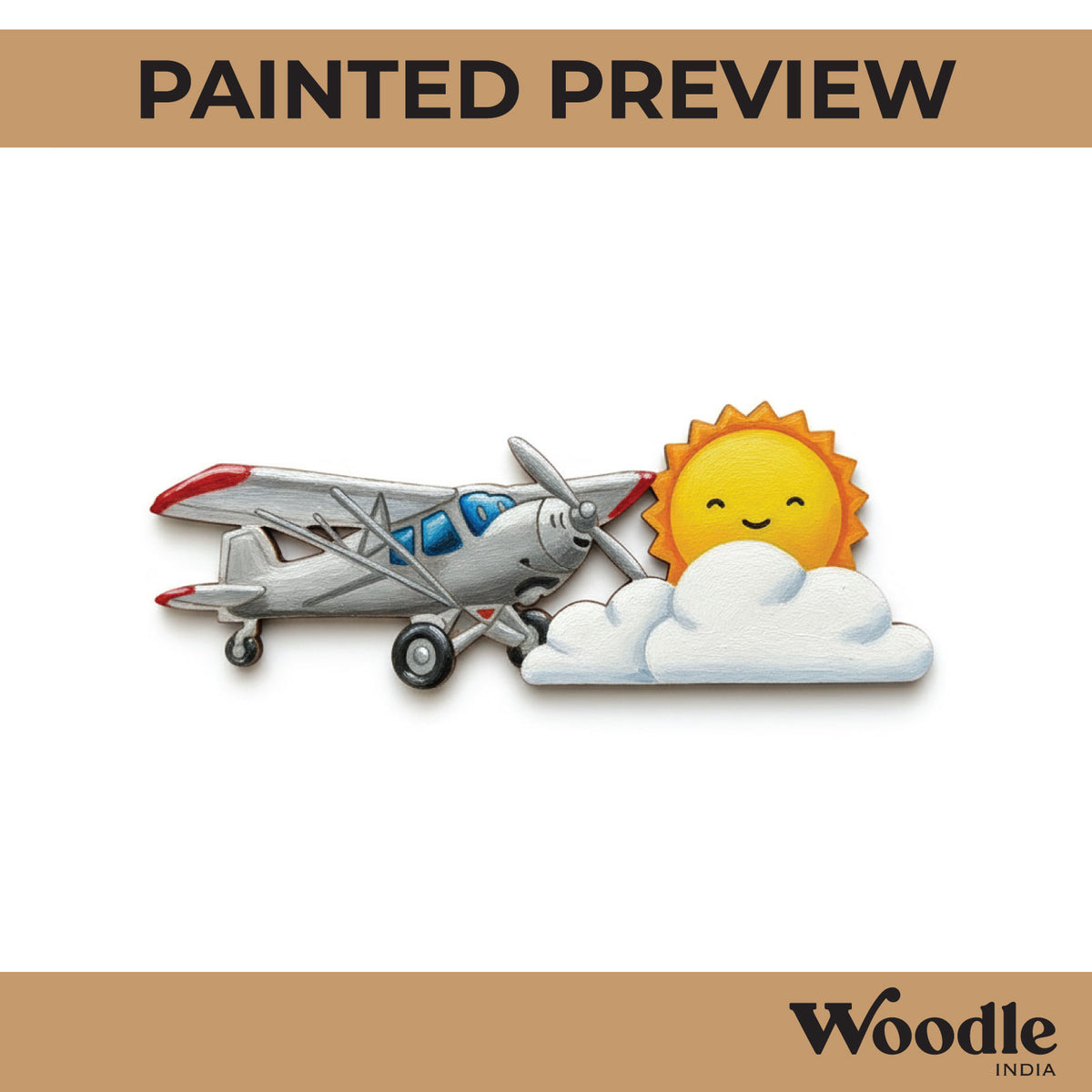Aeroplane Sun Clouds Nameplate MDF Design 1