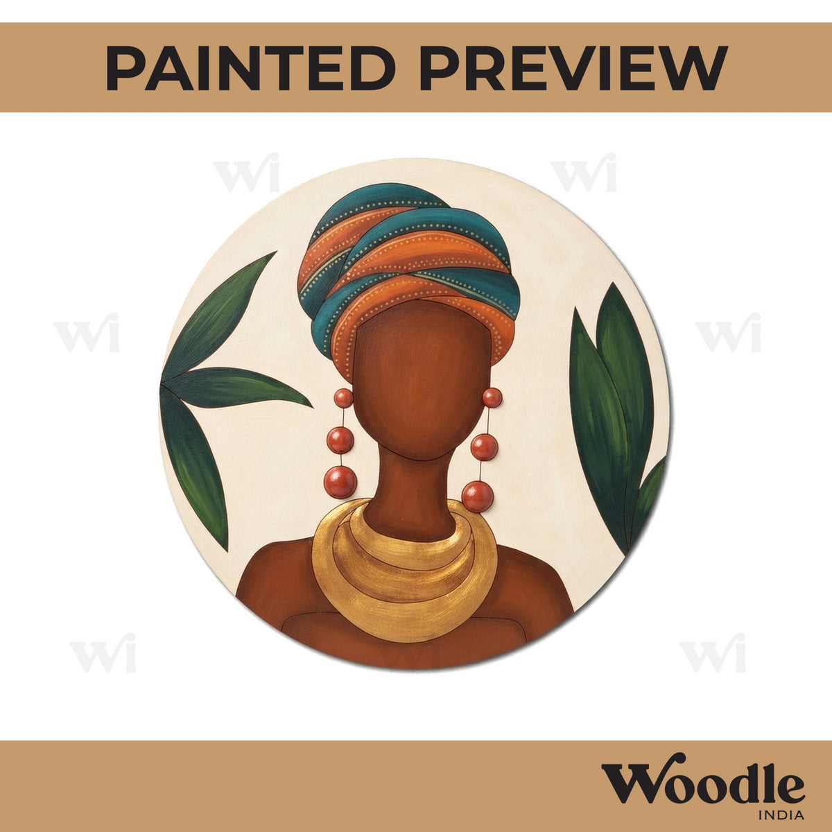 African Lady Pre Marked Round MDF Design 1
