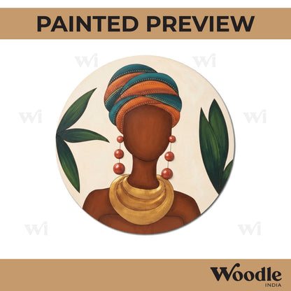 African Lady Pre Marked Round MDF Design 1