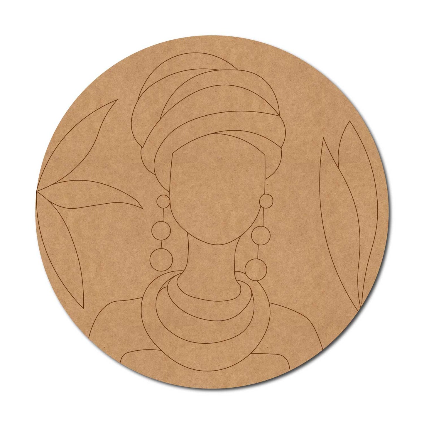 African Lady Pre Marked Round MDF Design 1