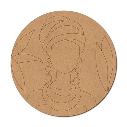 African Lady Pre Marked Round MDF Design 1