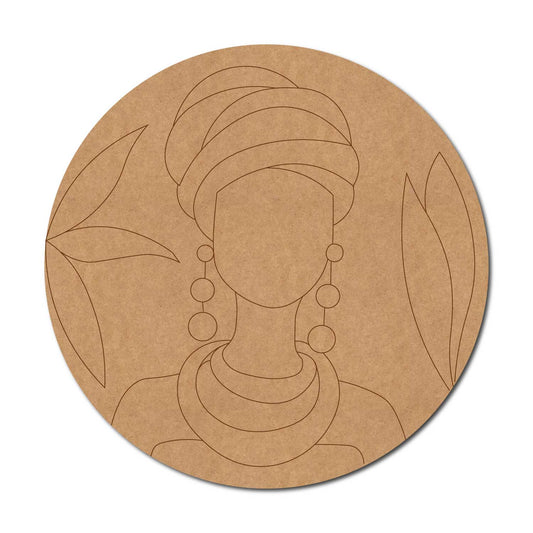 African Lady Pre Marked Round MDF Design 1