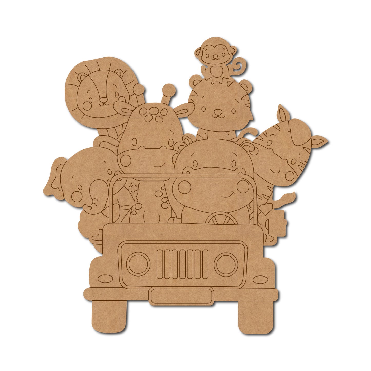 Animals In Jeep Pre Marked MDF Design 1