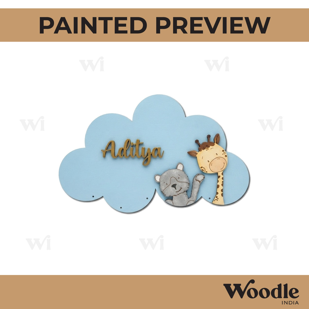 Animals Cloud Nameplate MDF Design 1