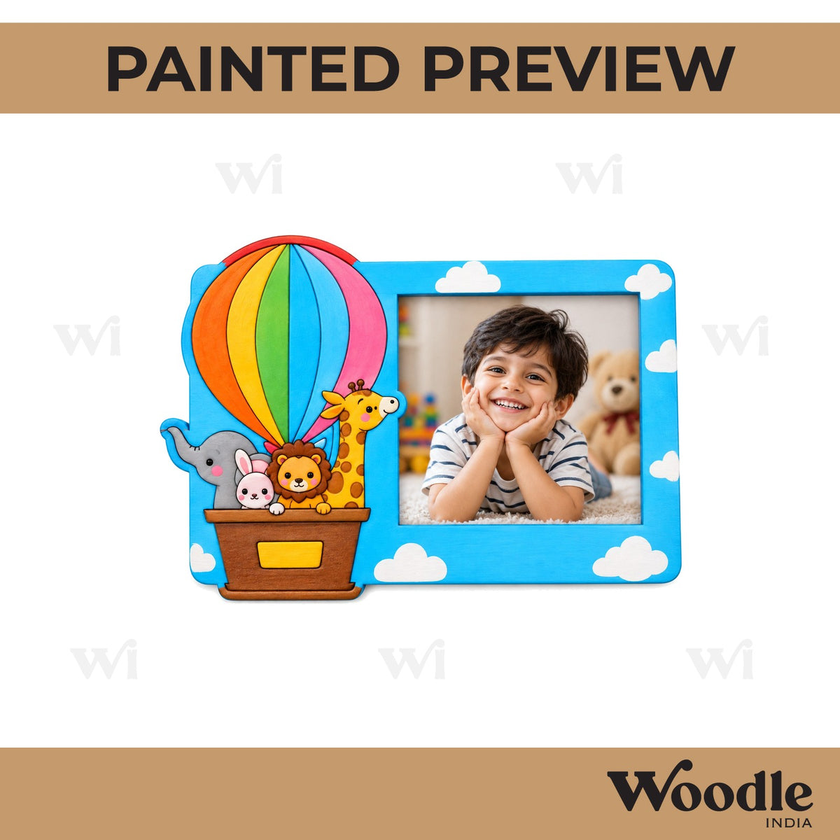 Animals Hot Air Balloon Three Layered Photo Frame MDF Design 1