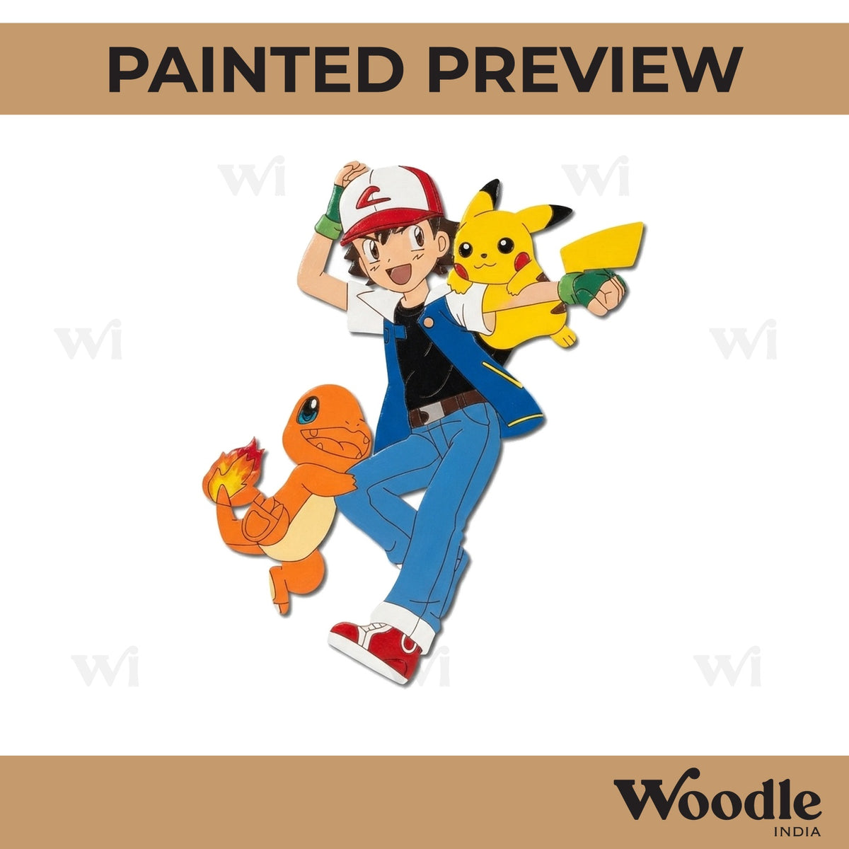 Ash Pikachu And Charmander Pokemon Pre Marked MDF Design 1