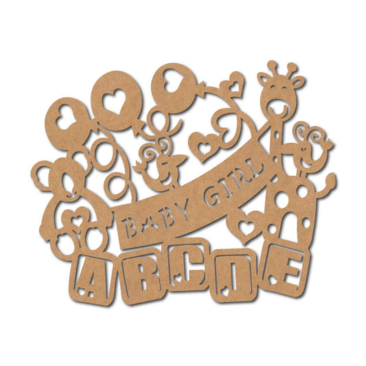 Baby Girl Animals Theme Cutout MDF Design 1