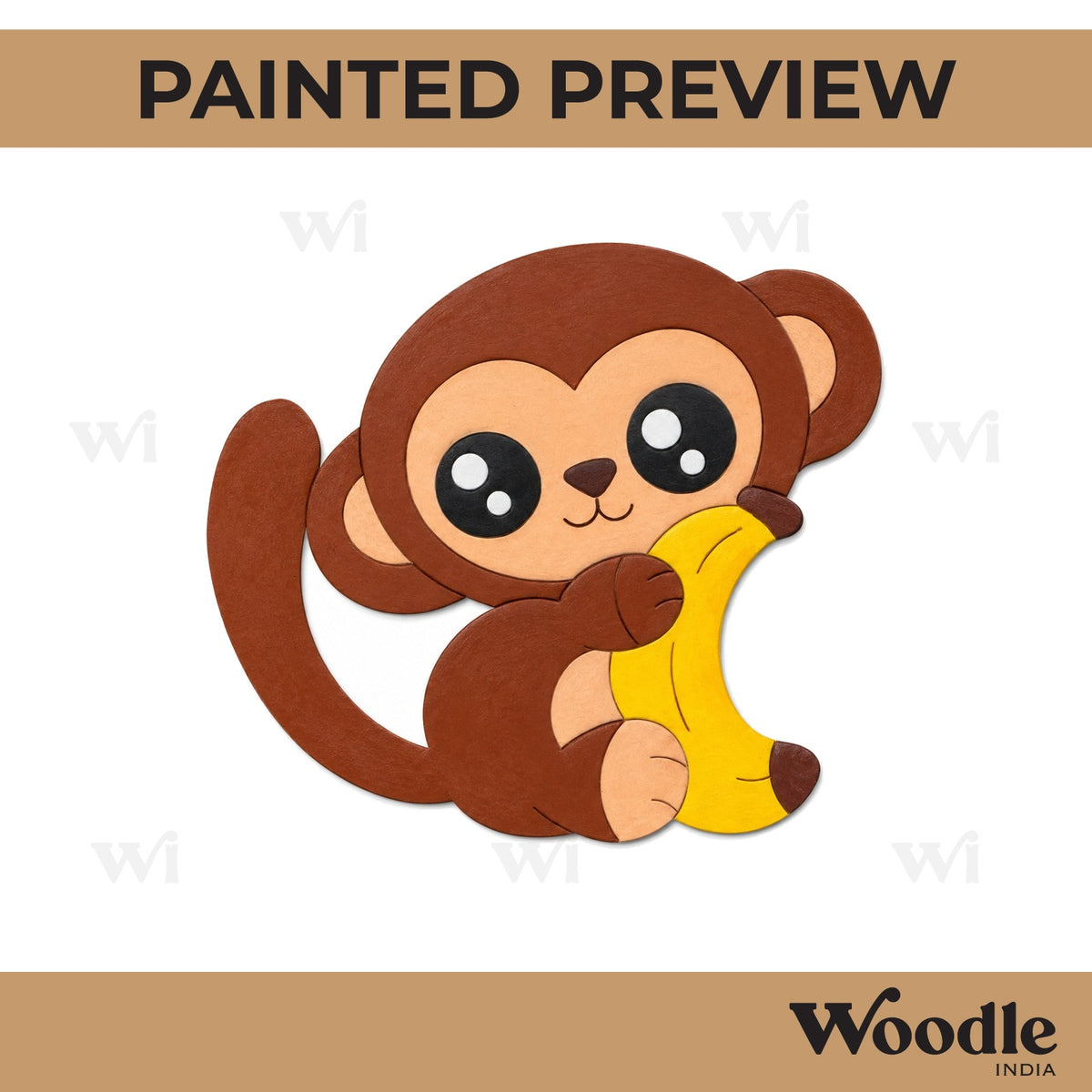 Baby Monkey With Banana Pre Marked MDF Design 1