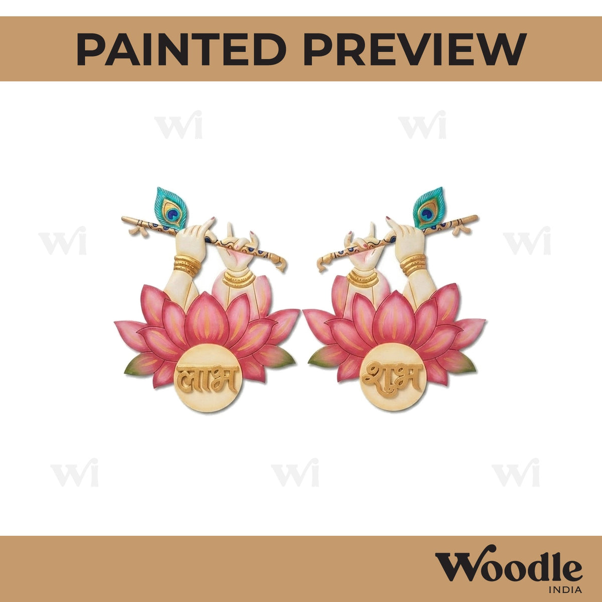 Bansuri Lotus Shubh Labh Set Pre Marked MDF Design 1