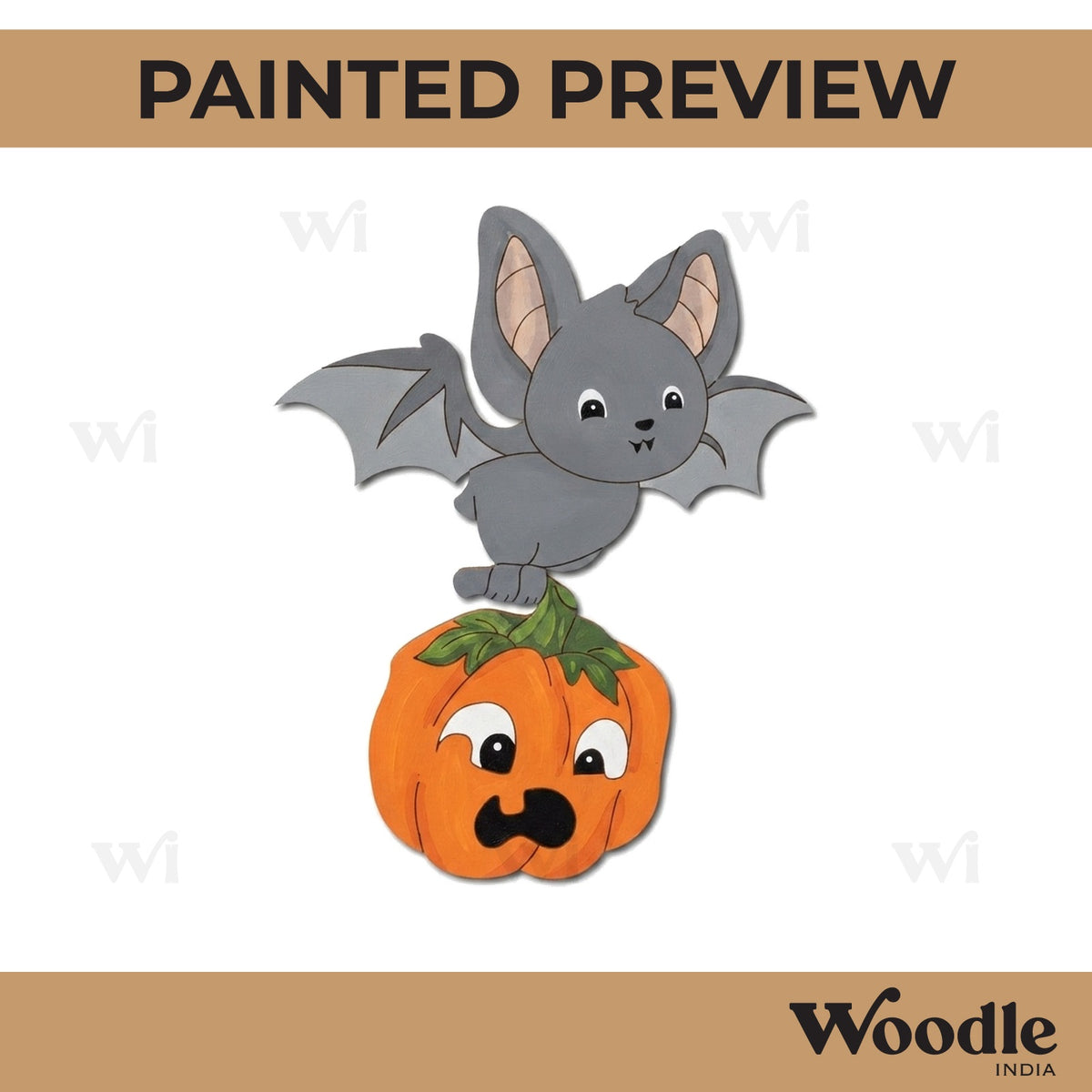 Bat With Pumpkin Halloween Pre Marked MDF Design 1