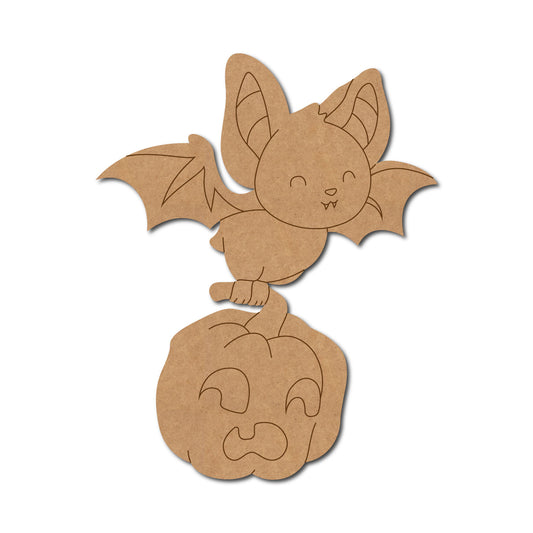 Bat With Pumpkin Halloween Pre Marked MDF Design 1
