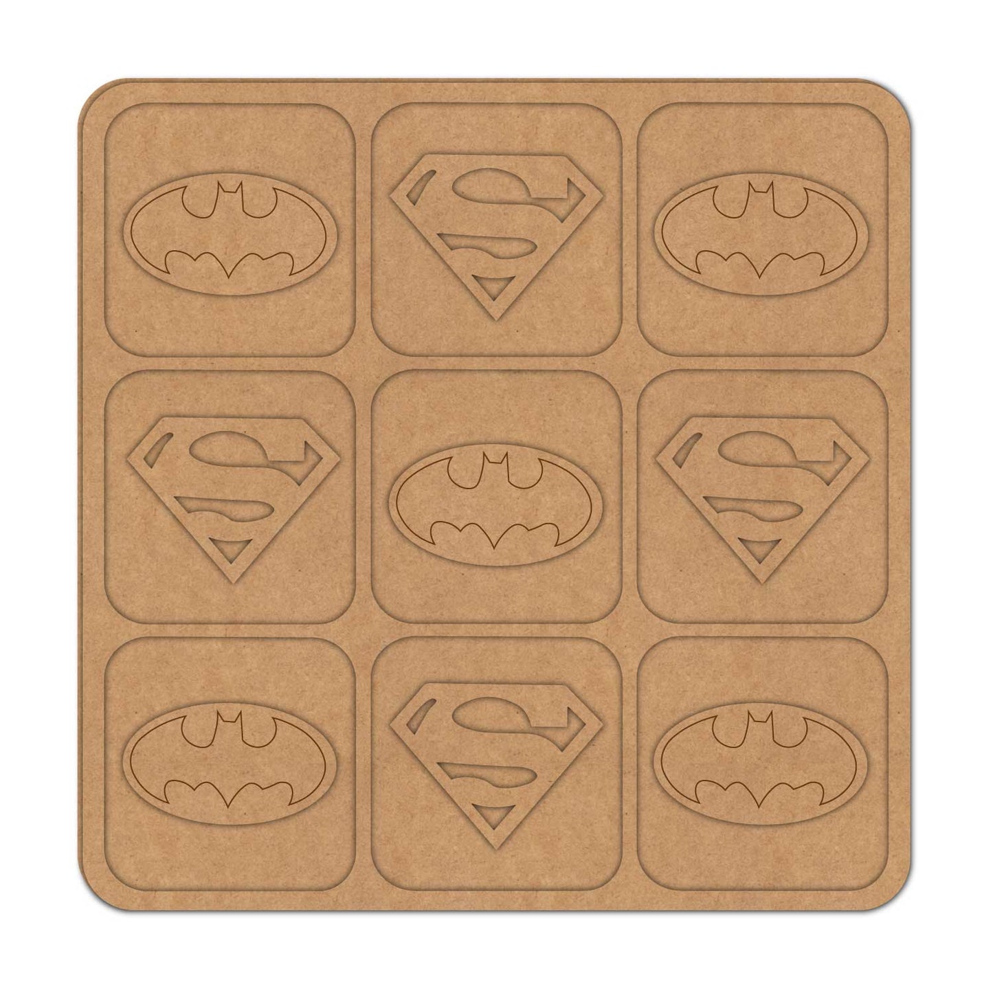 Batman Superman Tic Tac Toe Pre Marked MDF Design 1