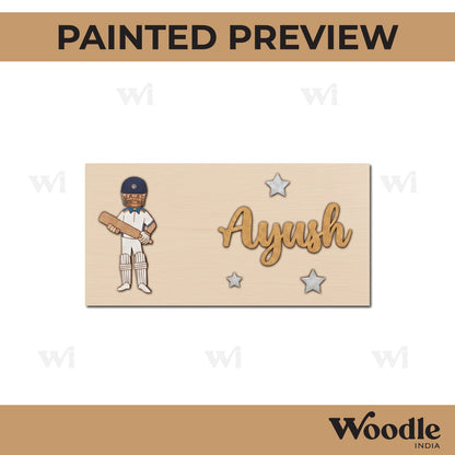 Batsman Cricket Kids Nameplate MDF Design 1
