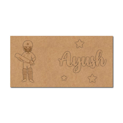 Batsman Cricket Kids Nameplate MDF Design 1