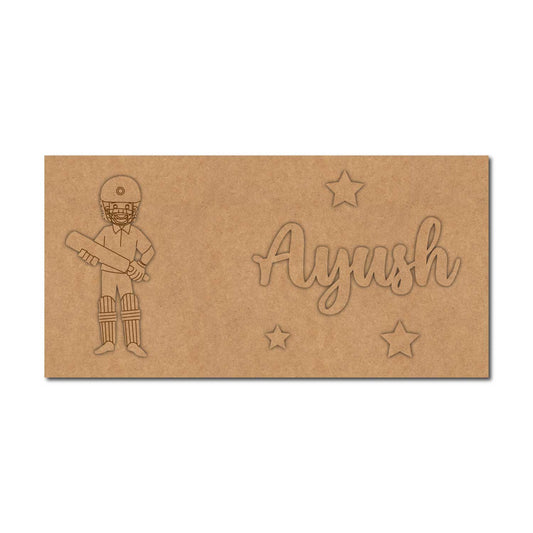 Batsman Cricket Kids Nameplate MDF Design 1