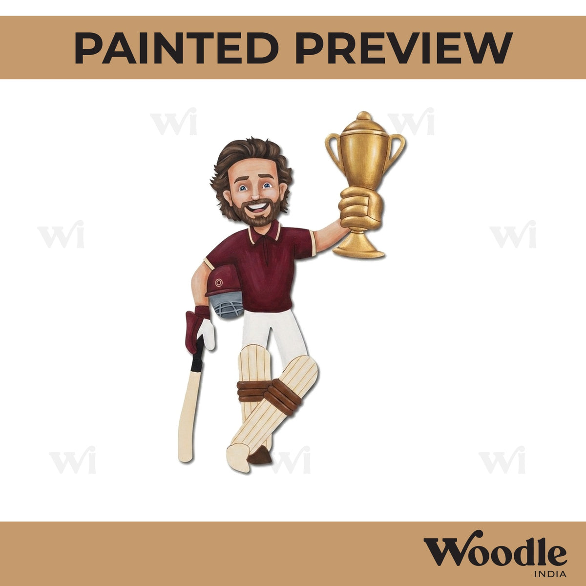 Batsman Cricket With Trophy Pre Marked MDF Design 1