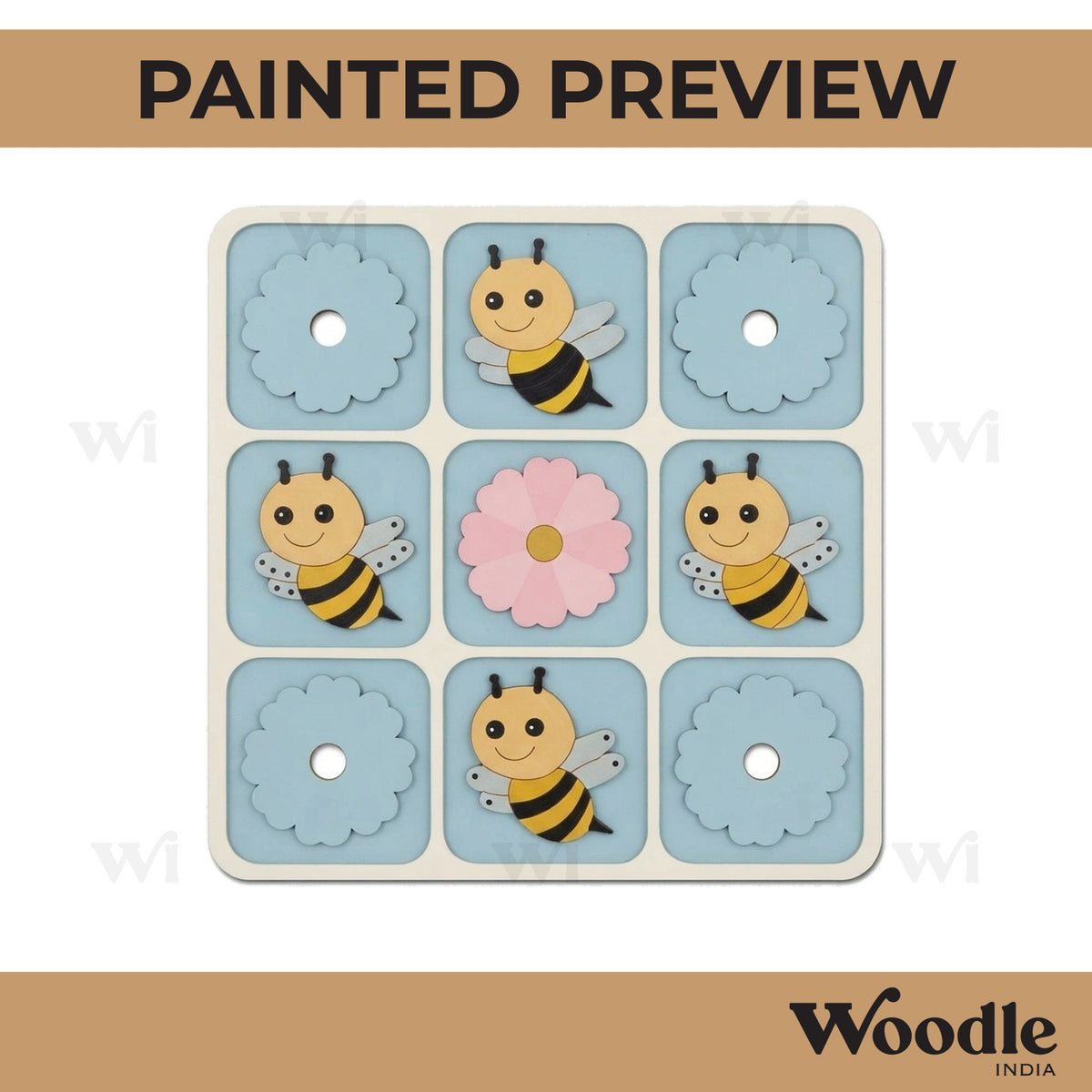 Bee Flower Tic Tac Toe Pre Marked MDF Design 1