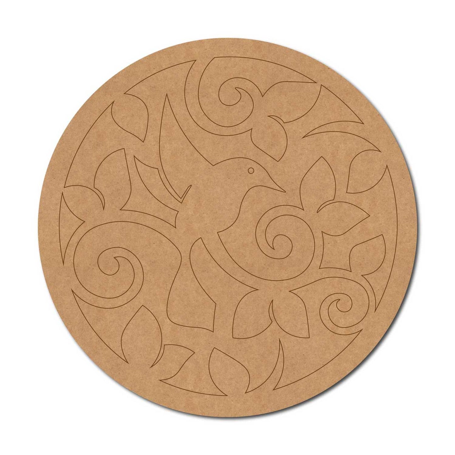 Bird Floral Pre Marked Round MDF Design 1