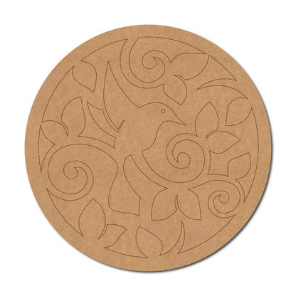 Bird Floral Pre Marked Round MDF Design 1