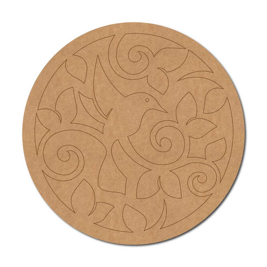 Bird Floral Pre Marked Round MDF Design 1