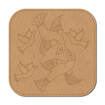 Birds Gond Art Pre Marked Base MDF Design 1