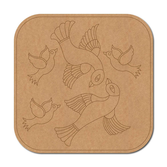 Birds Gond Art Pre Marked Base MDF Design 1