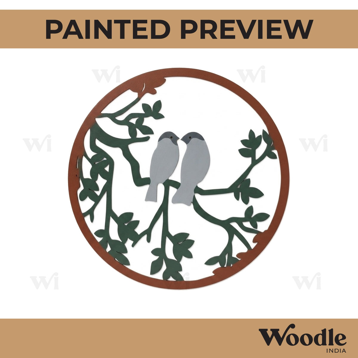 Birds On Branch Round Cutout MDF Design 1