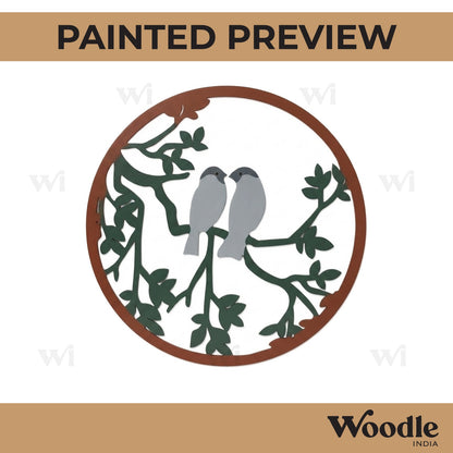 Birds On Branch Round Cutout MDF Design 1