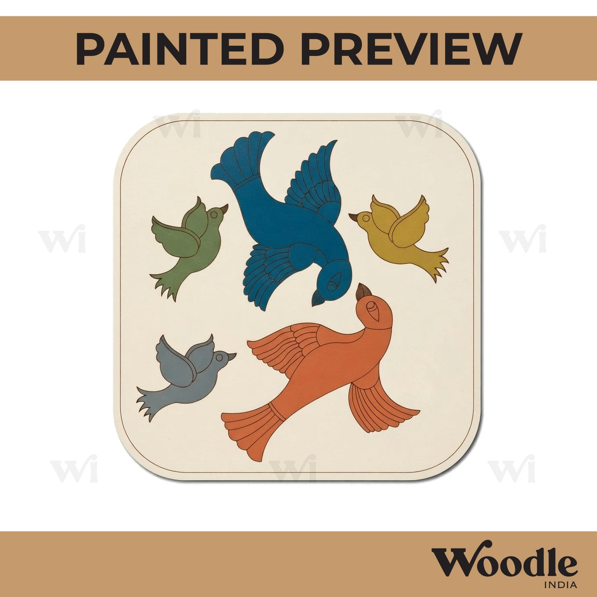 Birds Gond Art Pre Marked Base MDF Design 1