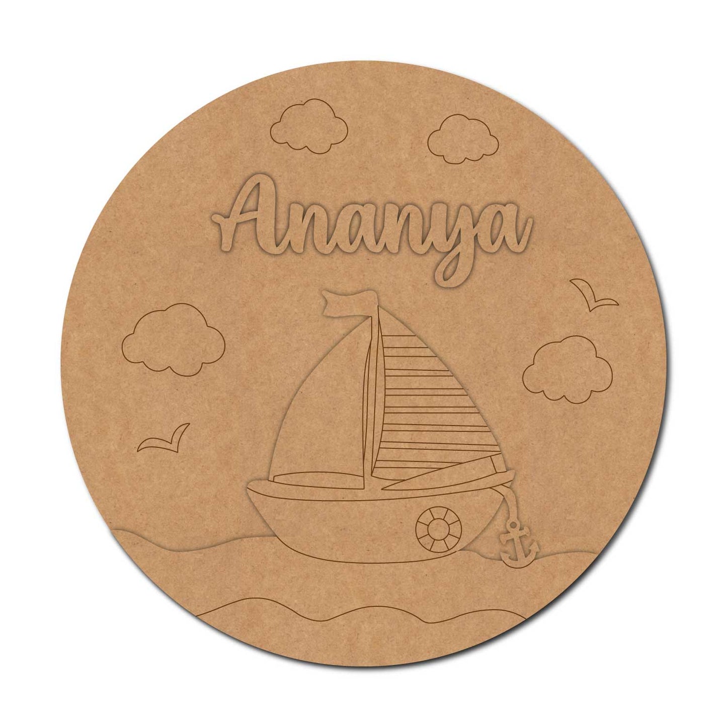 Boat Ocean Theme Nameplate MDF Design 1