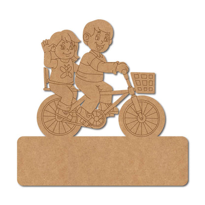 Boy And Girl Cycling Nameplate Pre Marked MDF Design 1