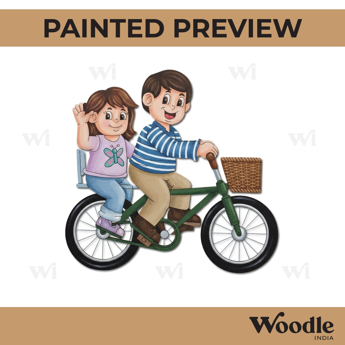 Boy And Girl Cycling Pre Marked MDF Design 1