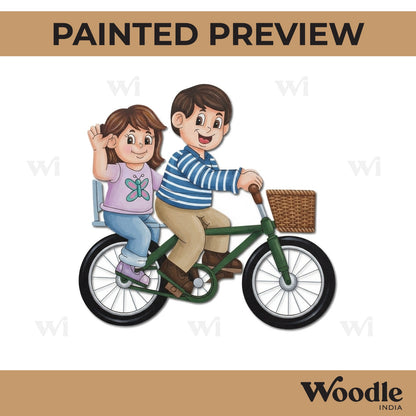 Boy And Girl Cycling Pre Marked MDF Design 1