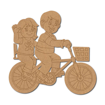 Boy And Girl Cycling Pre Marked MDF Design 1