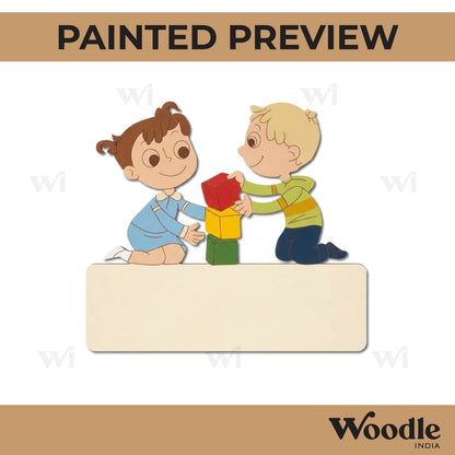 Boy And Girl Playing Nameplate Pre Marked MDF Design 1