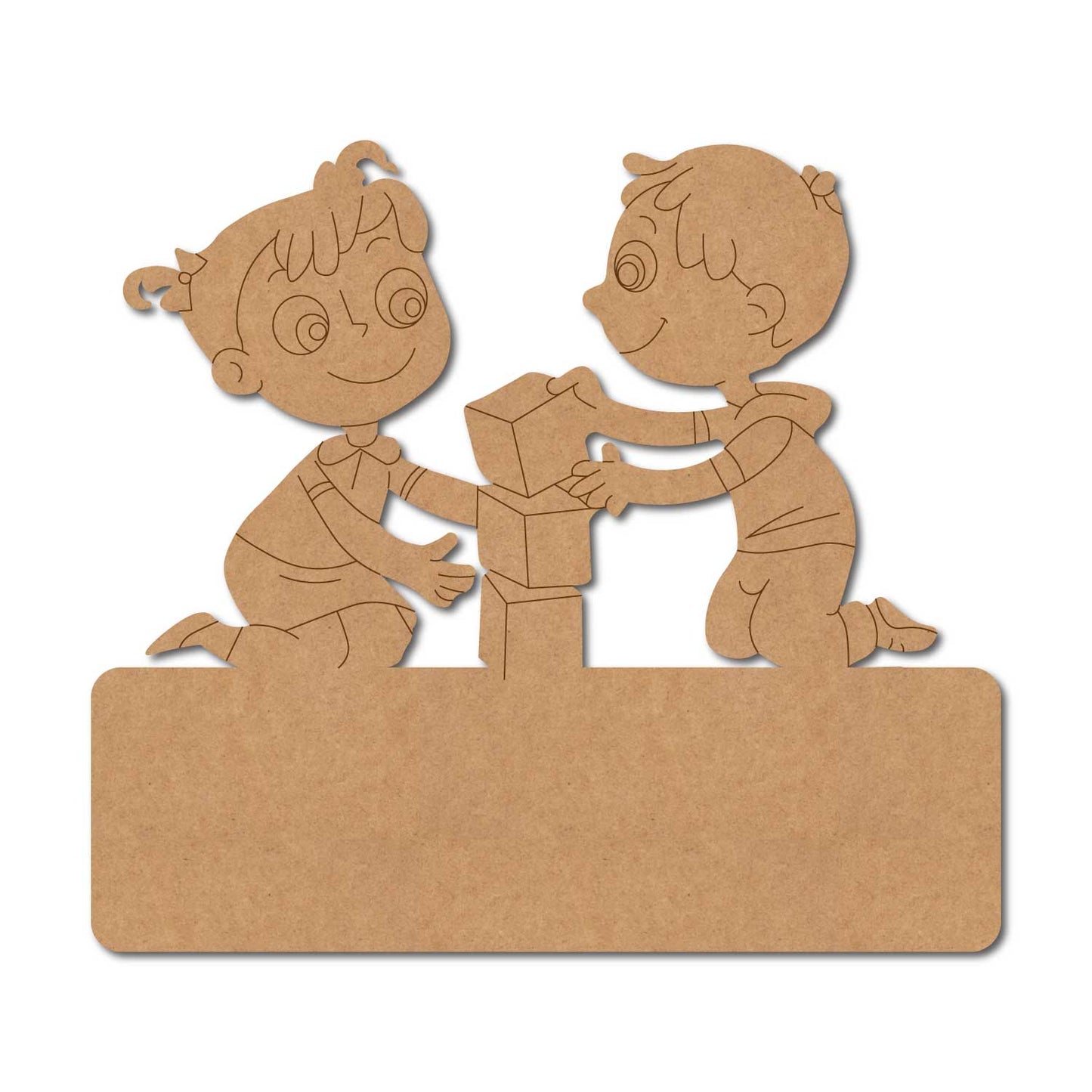 Boy And Girl Playing Nameplate Pre Marked MDF Design 1
