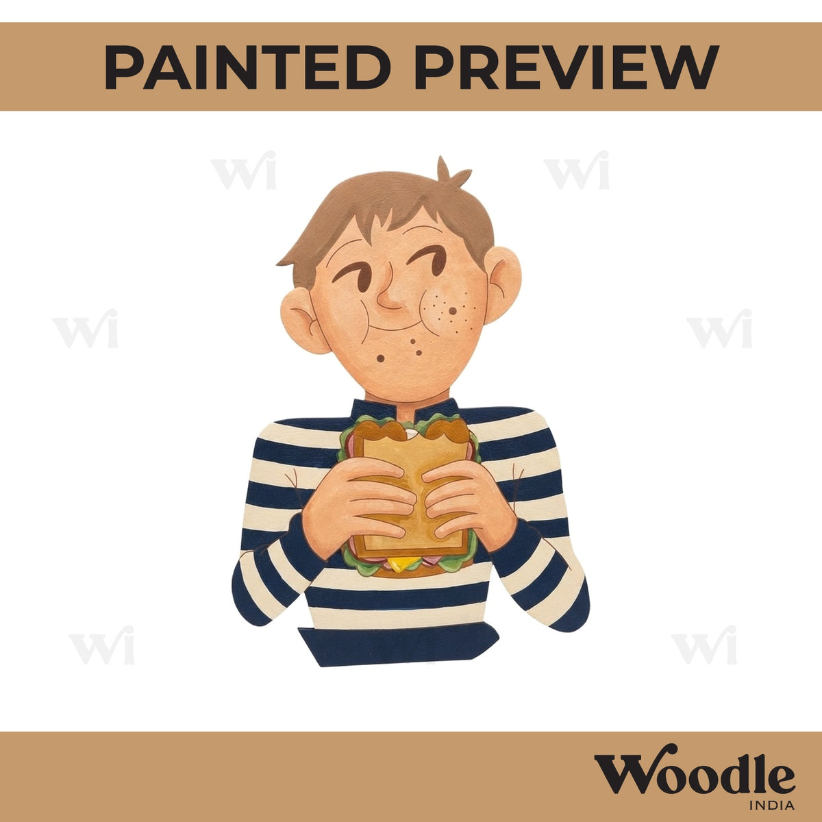 Boy Eating A Sandwich Pre Marked MDF Design 1