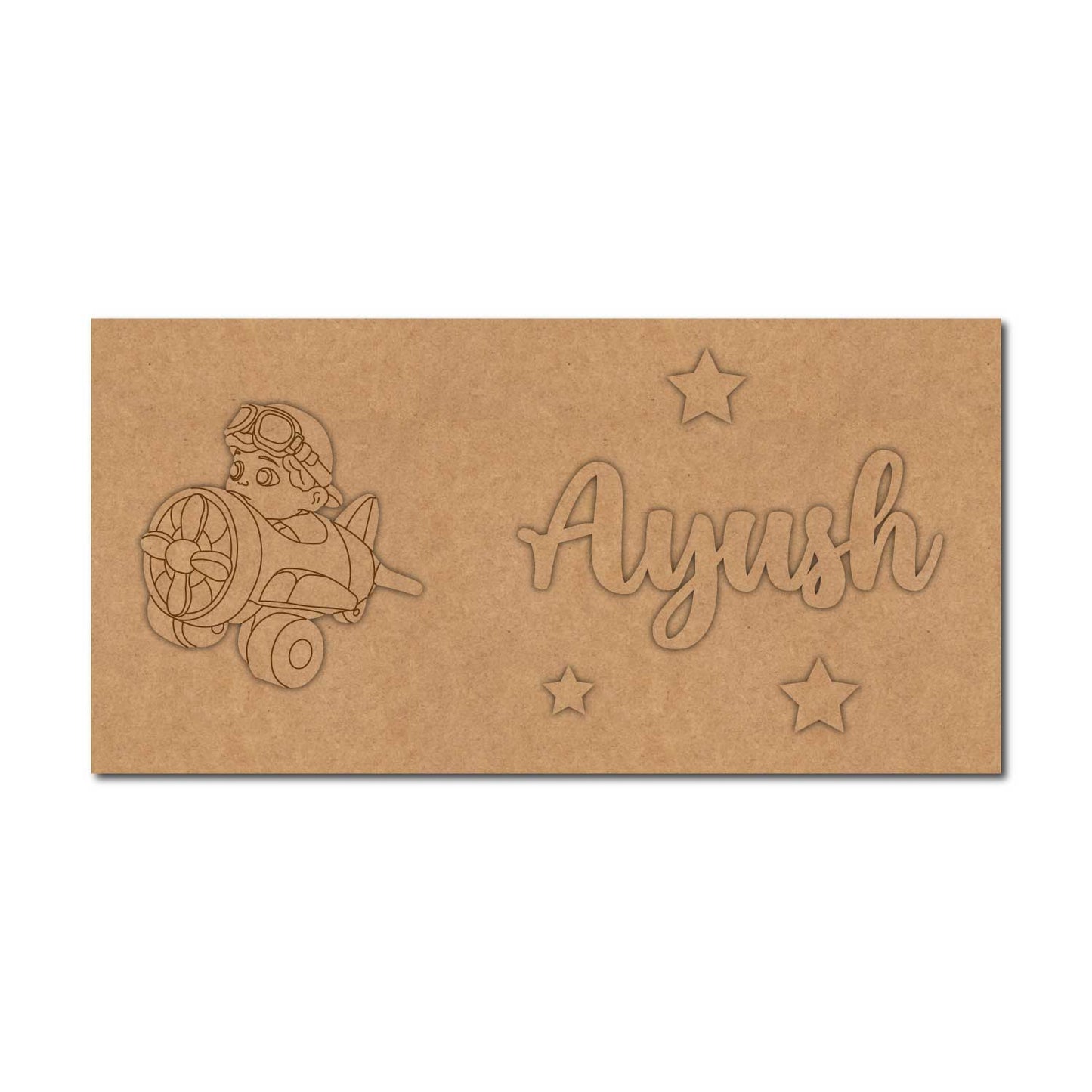 Boy In Aeroplane Kids Nameplate MDF Design 1