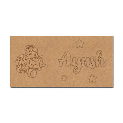 Boy In Aeroplane Kids Nameplate MDF Design 1