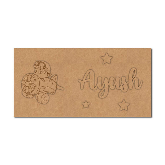 Boy In Aeroplane Kids Nameplate MDF Design 1