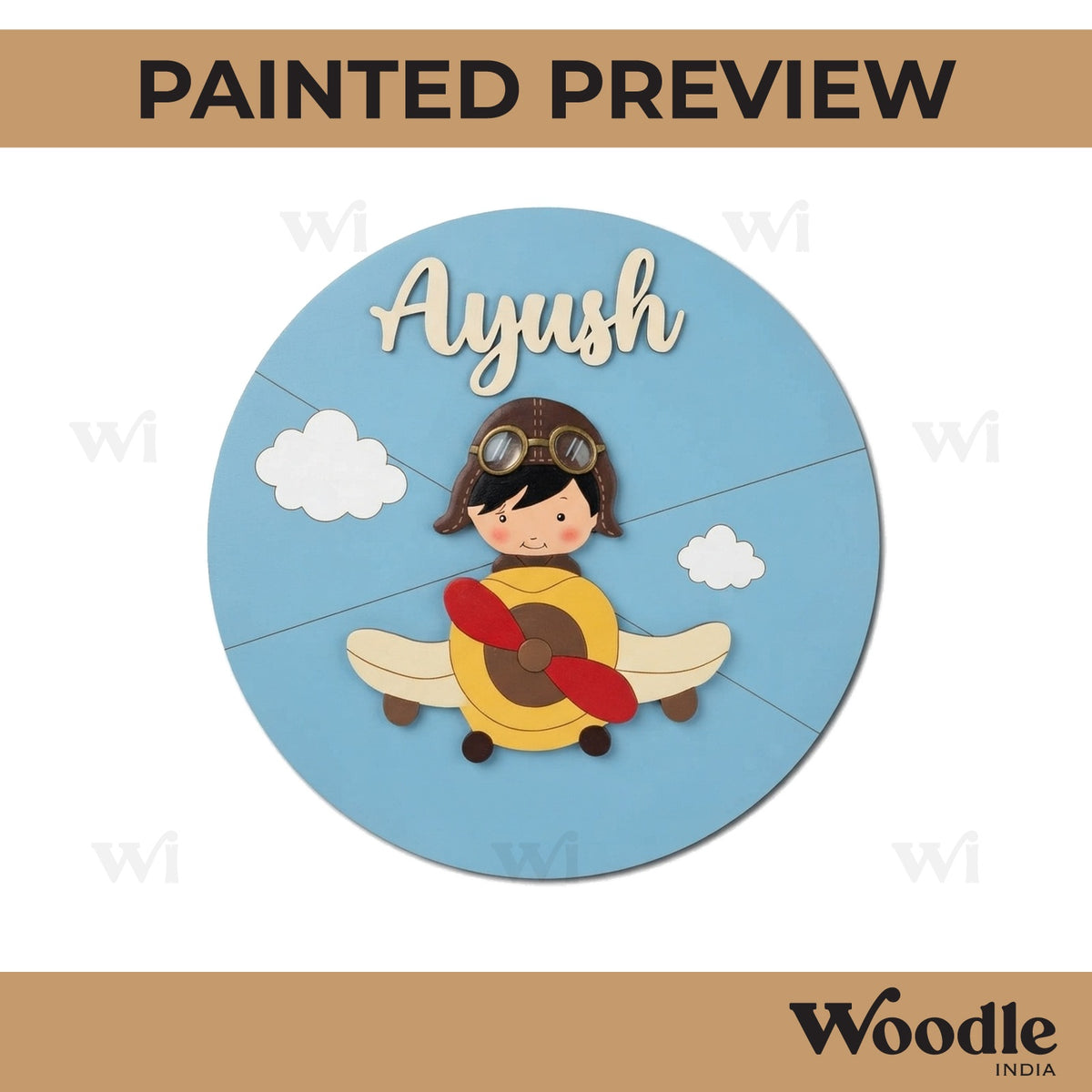 Boy In Aeroplane Nameplate MDF Design 1