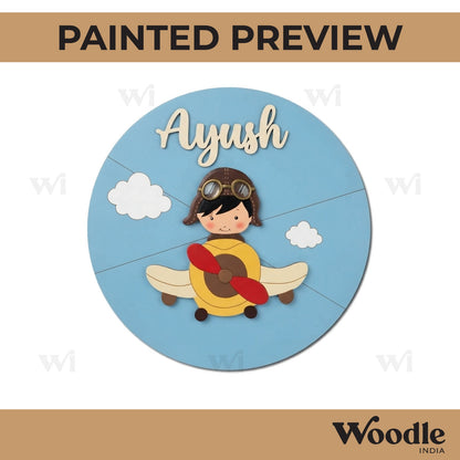 Boy In Aeroplane Nameplate MDF Design 1