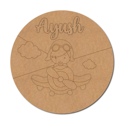 Boy In Aeroplane Nameplate MDF Design 1