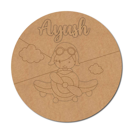 Boy In Aeroplane Nameplate MDF Design 1